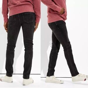 American Eagle AE AirFlex 360 Patched Slim Jean Real Good Black Blaze Sz 28 x 28